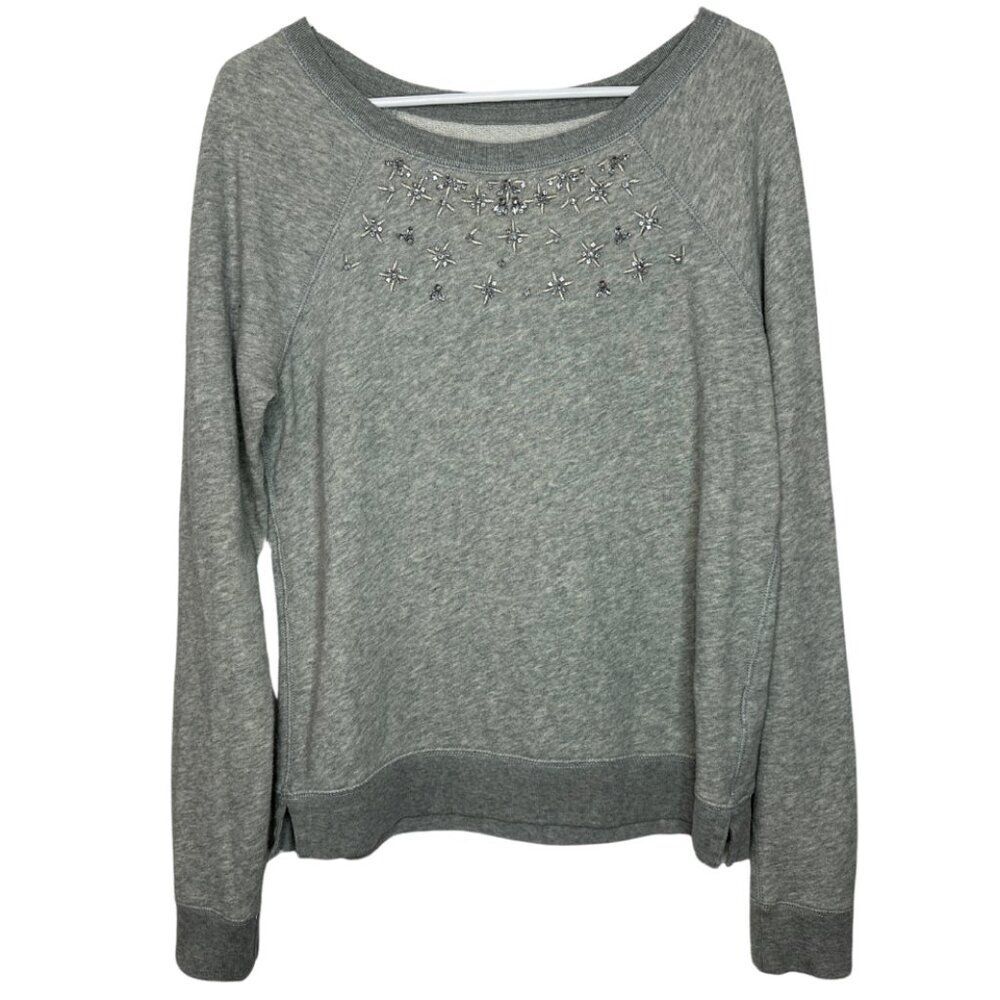 Abercrombie & Fitch Rhinestone Collar Sweatshirt | Large Gray Sparkle Sweater